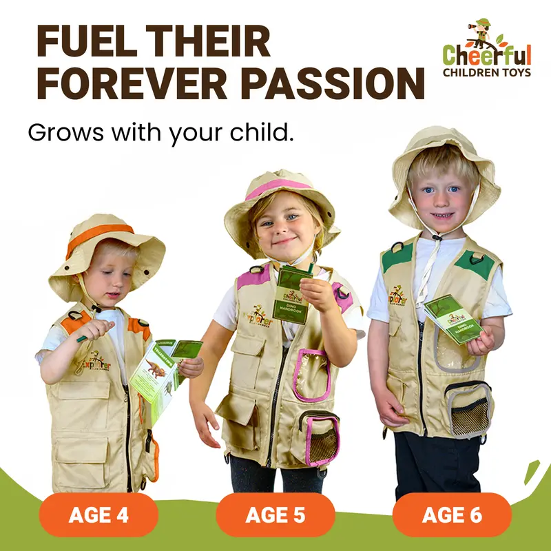 Cheerful Children Toys Premium Kids Explorer Kit with Extra Sturdy Accessories for 3-7 Year Olds -Bug Hunting Costume Hat Vest boys girls Outdoor Backyard Safari Nature Zoo Keeper STEM Educational 2