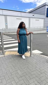 Product Review of Women's Solid Color Belted Pleated Halter Tank Dress, Elegant Casual Sleeveless A Line Long Dress for Summer, Ladies Clothes for Beach Holiday from S**K 0
