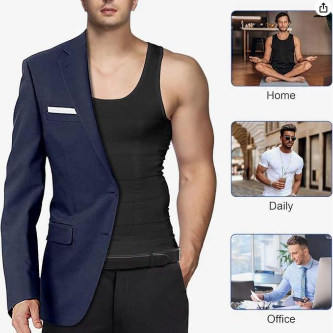 S M L XL XXL White and Black Men Solid Compression Shapewear Tank Top Stretch Tummy Control Shaper Vest Casual Plain Menswear Underwear Bestie Operator Techwear Biker Beige Wetsuit Tropical 2