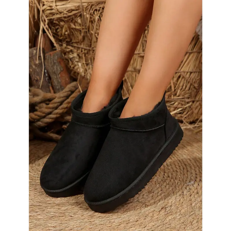 2024 New Thick Sole Fluffy Lined Snow Boots For Women, Slip-On Half Mule Style, Warm Winter Girl Walking Shoes 3