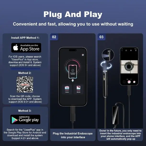 Dual Lens Endoscope Inspection Camera, 1920p Endoscope Camera with 8+1 Adjustable Led Light, Endoscope with 16.5ft Semi-Rigid Cable Snake Camera/ 7.9mm Ip67 Waterproof Camera for iPhone, Ipad, Samsung Smartphone Cellphone 5