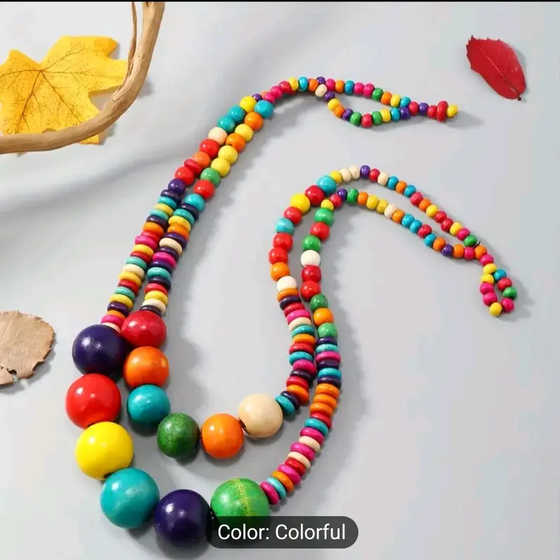 colorful wooden handmade beaded necklace for women 3