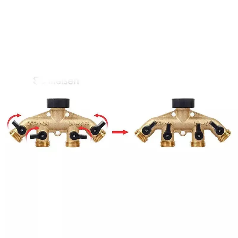 Solid Brass 4 Way Adaptor - Garden Tap Multi Hose Connector Splitter UK 3