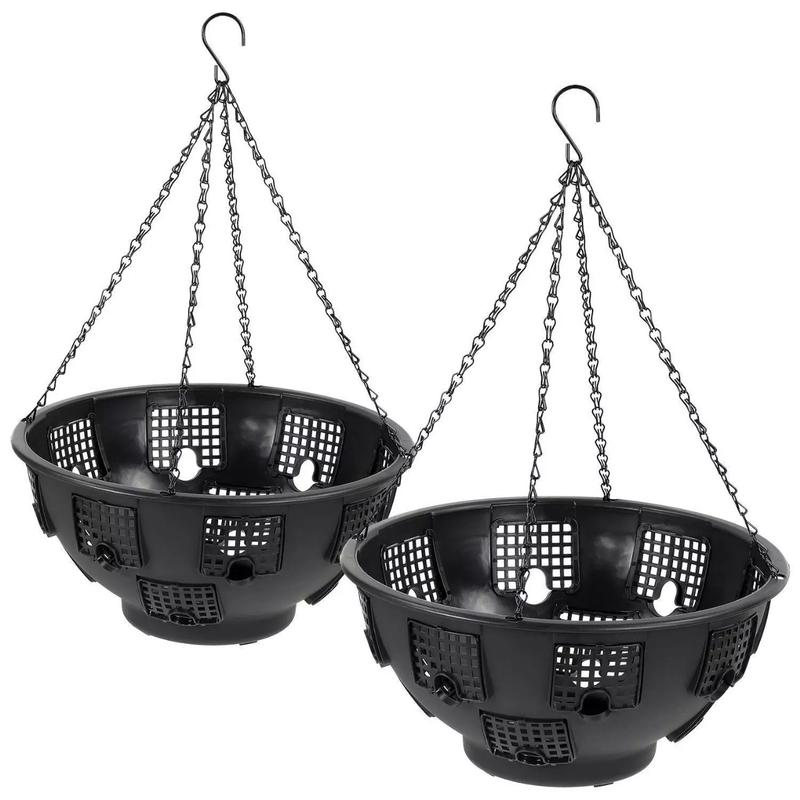 Product Introduction of 2 x Easy Fill 15" Inch Plastic Hanging Basket Black 12 Hole Tough Garden Flower 6