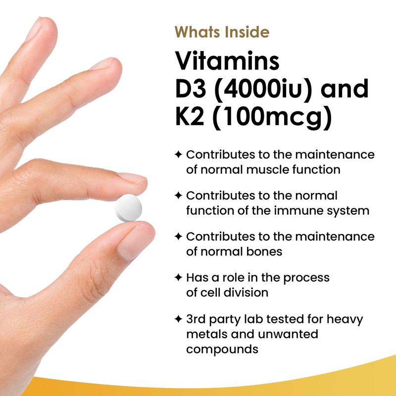 Vitamin D3 & K2 Tablets D3 4000iu + Vitamin K2 100mcg - 4 Months Supply Healthcare Supplement 1