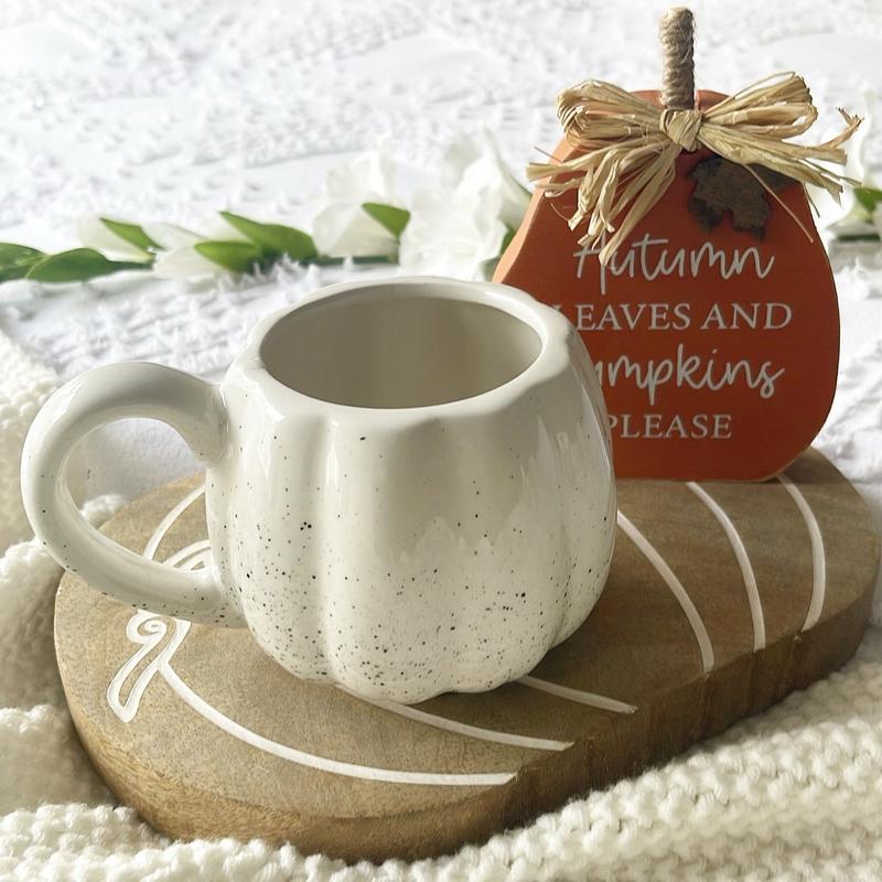 White speckled pumpkin shaped mug Cup Ceramic Coffee Drinkware 2