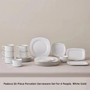 Karaca Padoca 26-Piece Half Square Porcelain Serveware Set for 6 People, Gold