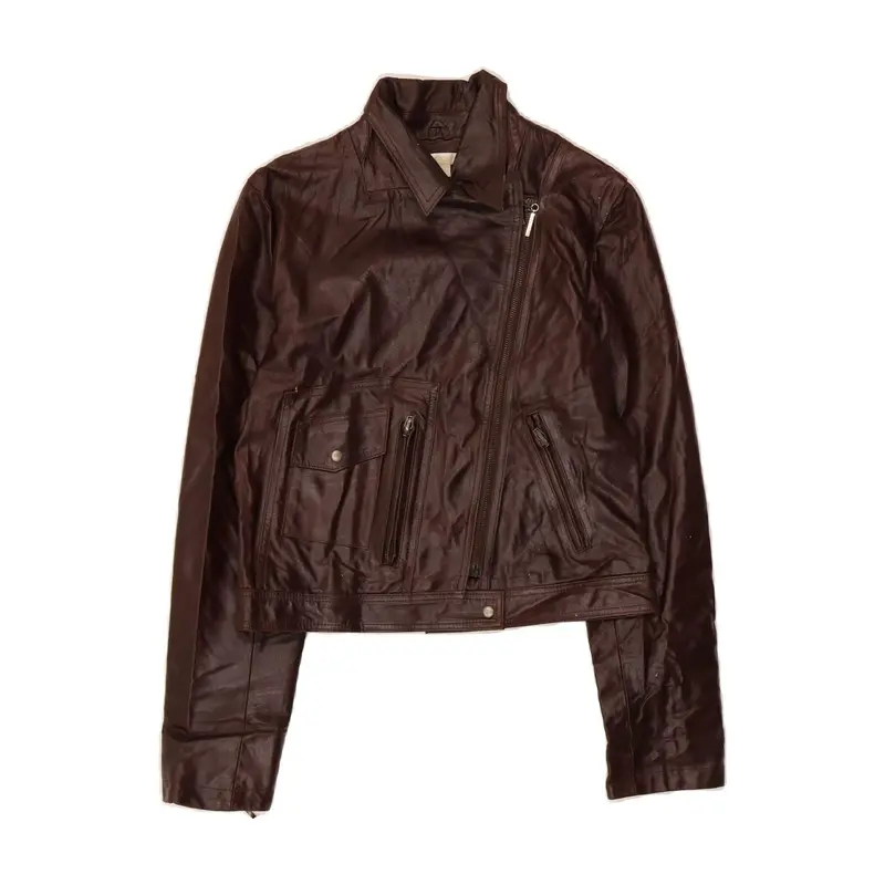 Pre-Owned Vintage KOOKAI Womens Crop Leather Jacket EU 40 Medium Brown 0