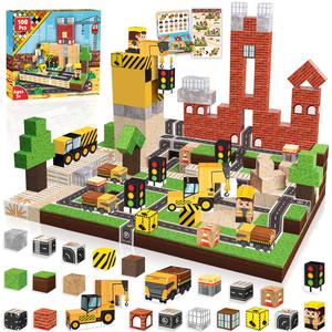 Magnetic Blocks-100PCS Magnetic Building Blocks, Magnetic Blocks Road Magnetic Tiles with Car STEM Kids Toys, Construction Toys for Kids, Play Set