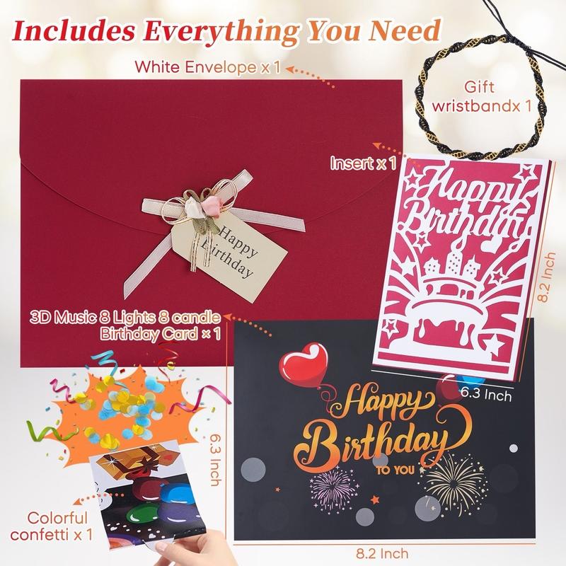 Birthday Popup Greeting Card with Lights, Music, and Candle Gift Bracelet 4