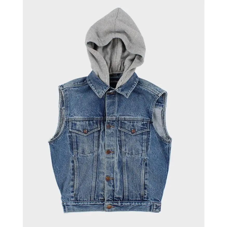 Preowned Calvin Klein 1990s Sleeveless Hoodie Denim Jean Jacket - S