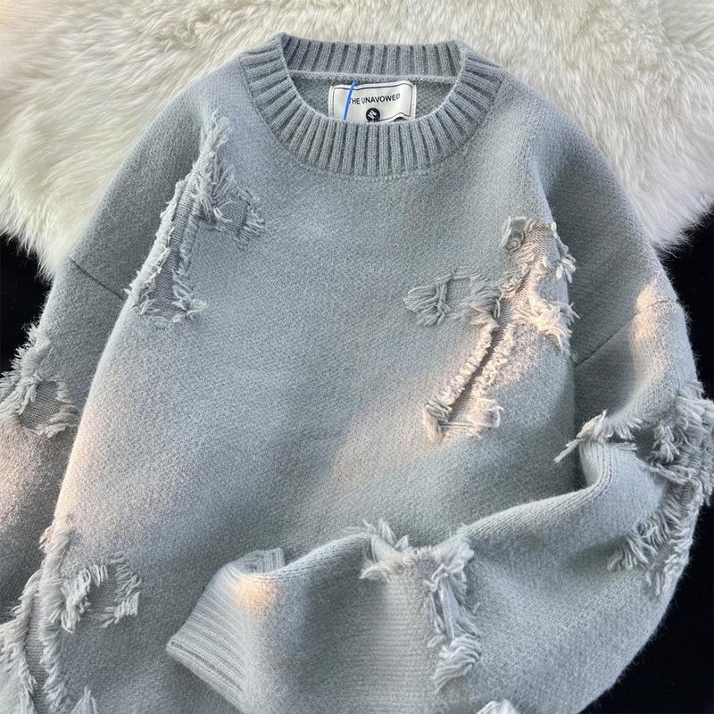 Product Introduction of 2025 New Hot Selling Models  Streetwear New Retro Hole Fringed Sweater Loose Versatile Sweater For Men Long Sleeve Sweater Knitwear Menswear Tops 2