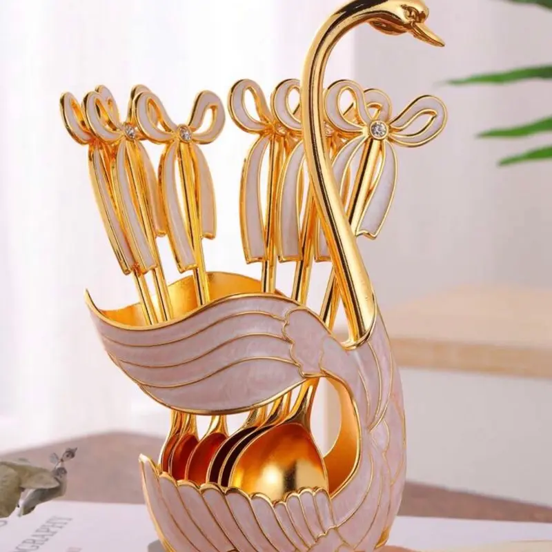 Set of 6 Tea Spoons with swan shaped Holder - Perfect for Any Tea Lover 0
