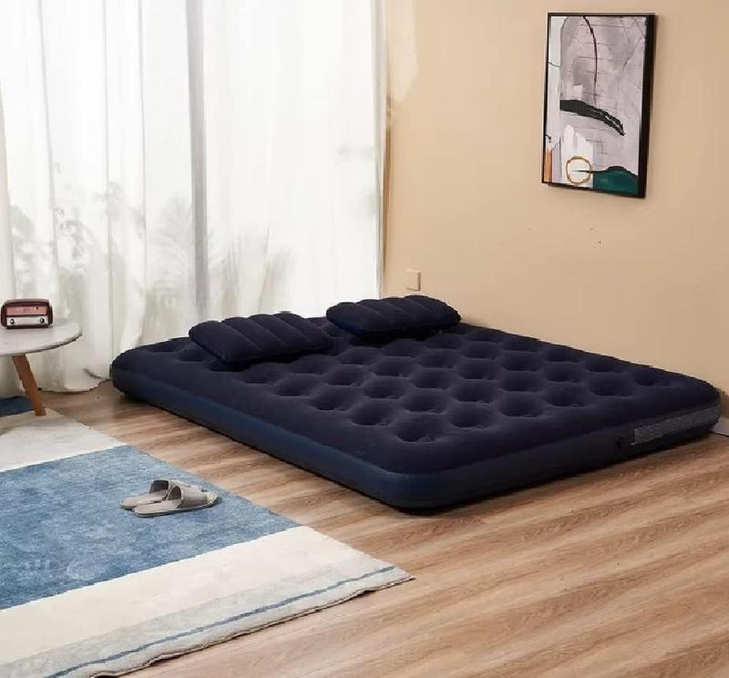 Double Size Flocked Air Bed with 2 Pillows - Ideal for Camping or as a Temporary Guest Airbed - Waterproof Flocked Air Bed 3