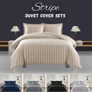 Luxury Stripe Duvet Quilt Cover Bedding Set Single Double King Super-King Size W Pillowcases Microfiber Sleepdown Premium Hotel Quality Duvet Cover Set with Pillowcases Quilt Bedding Soft Easy Care Luxury Bed White Navy Blue Black Silver Cream Grey