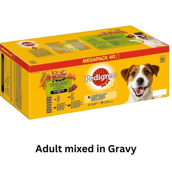 PEDIGREE - Adult Wet Dog Food Pouches - 40 x 100 g - Mixed Selection in Gravy - Dog Food Wet Bulk Pack 0