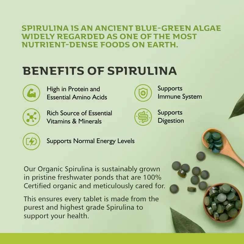 Organic Spirulina Tablets 1000 Easy to Swallow Tablets - 100% Pure Certified Organic Tablets Rich in Essential Vitamins & Minerals by Inner Vitality 2
