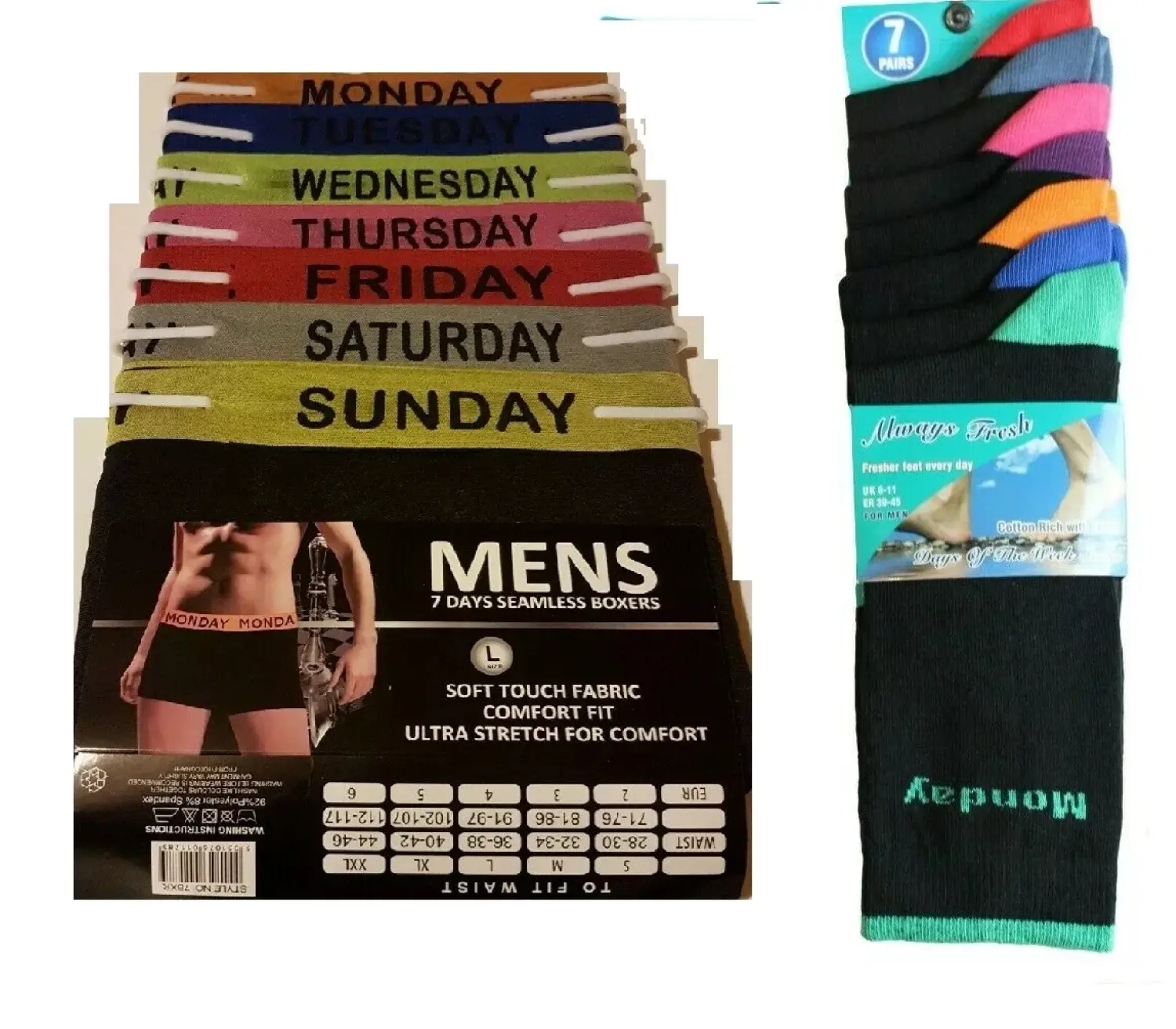 Men's 7 Pack Days of the Week Boxer Shorts – Comfortable Banded Trunks for Everyday Style Fabric Menswear