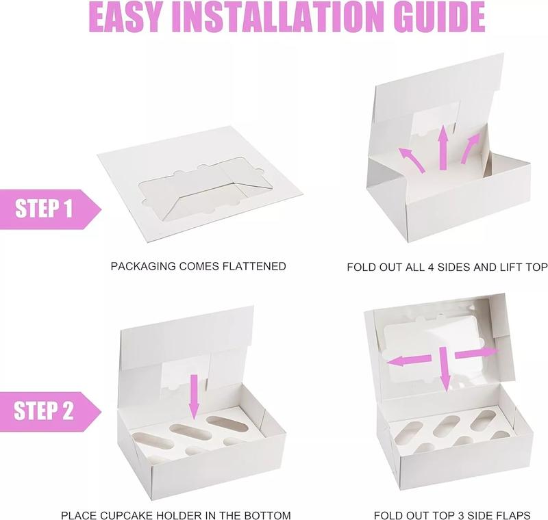 10 x Cupcake Boxes 6 Hole EXTRA DURABLE Cardboard Auto Popup Muffin Boxes Transparent Window 2