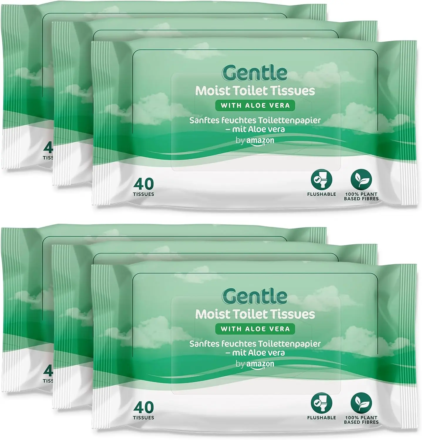 Gentle Moist Toilet Tissues with Aloe Vera, Flushable, 240 Count (6 Packs of 40 sheets) - Wipes