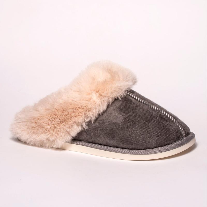 Women's Lizzie Faux Fur Suede Slippers - Navy, Mink, Grey, Burgundy and Chestnut - Comfort, Shoe, Weight Girl Soft Footwear Lightweight Slide 8