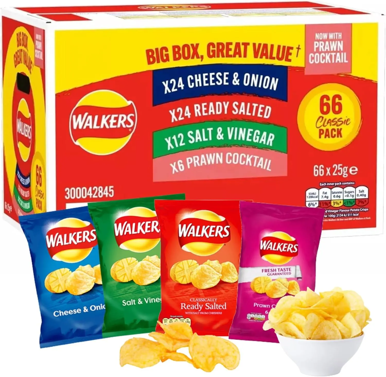 Walkers Crisps Mix Variety 4 Famous Classic Flavours Large Box 66 x 25g Snack Pack British Potatoes Suitable for Vegetarians