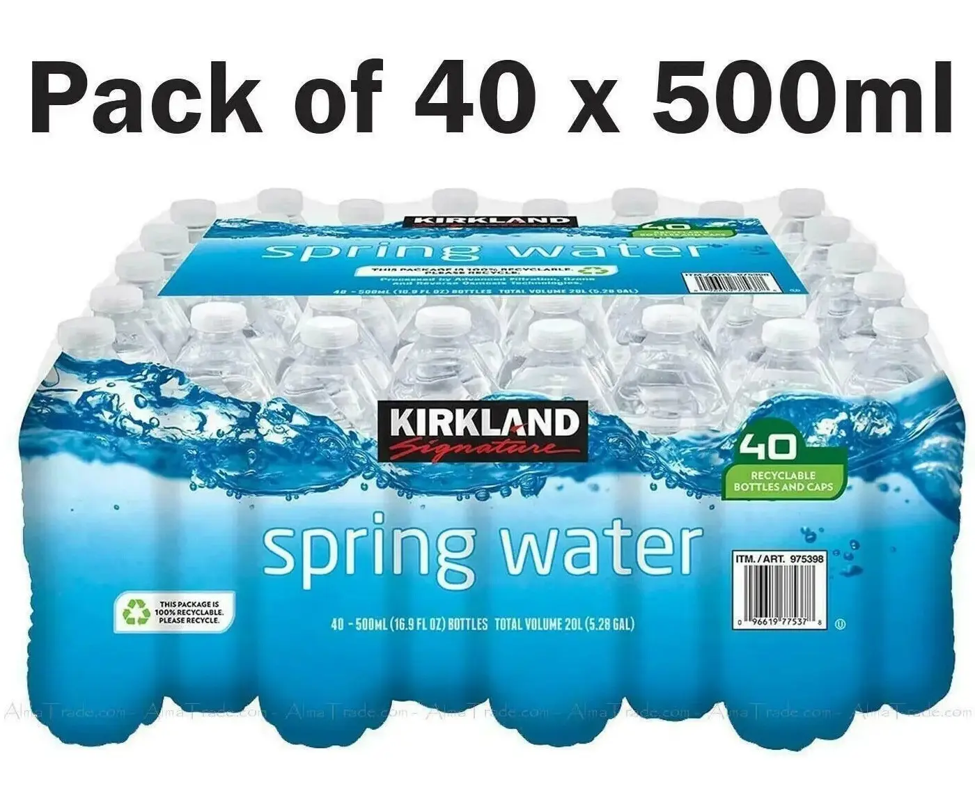 Kirkland Signature Natural Spring Water Flip Cap Lid Bottles 40 x 500ml Case