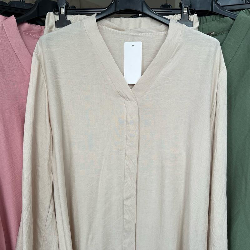 Linen Feel Comfortable Two-Piece Top and Trousers Set 7