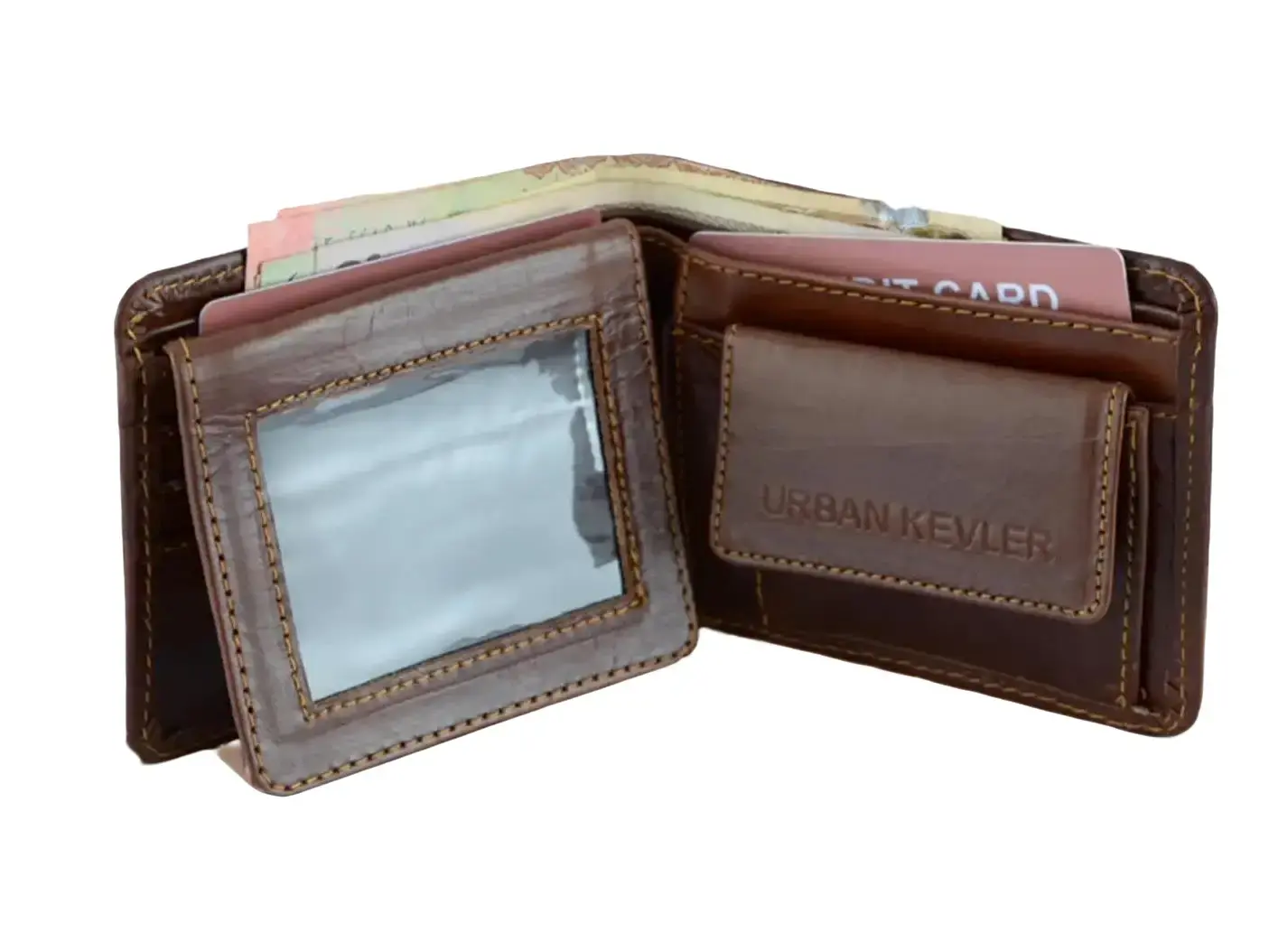 Urban Kevlar Genuine Premium Leather Wallets Stylish and Durable, Id Display Pocket Coins Mini Pocket 6 Card Holder Pockets 2 Paper Money Pockets Color Brown
