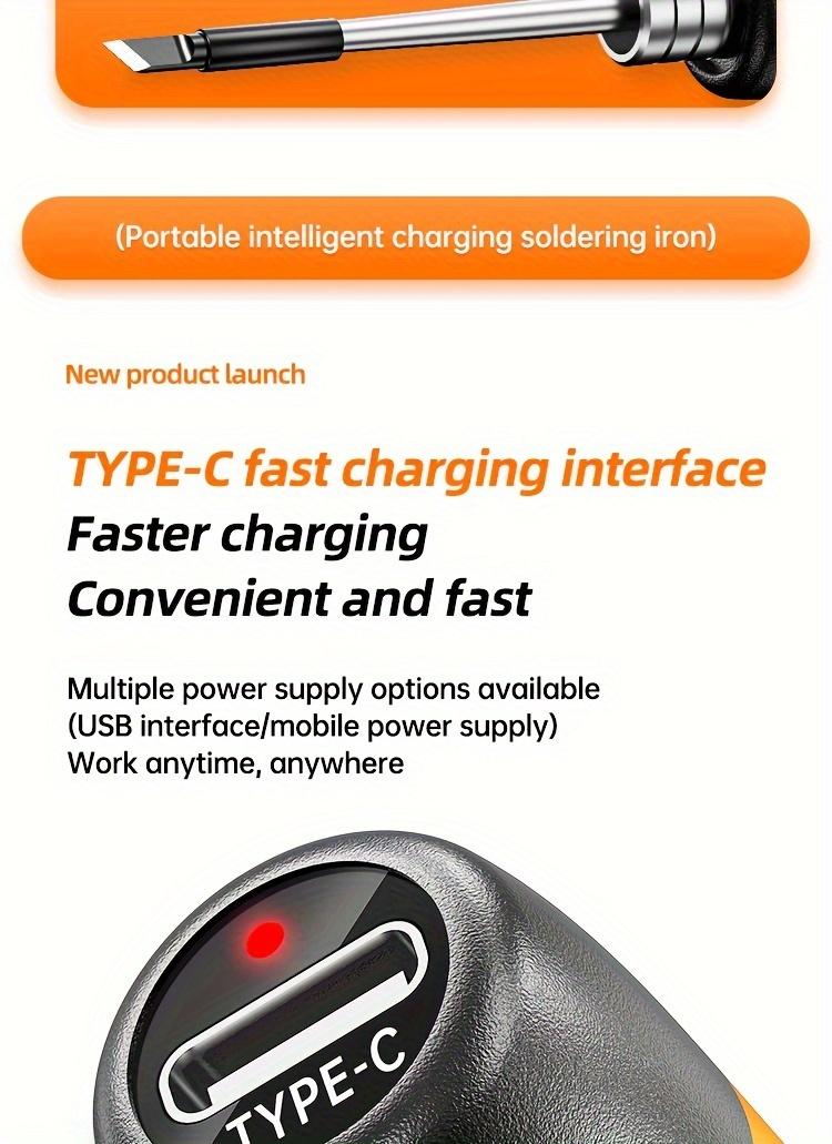 Product Introduction of 1pc Mini Cordless Soldering Iron Kit with Digital Display, 3 Temperature Settings, USB Rechargeable Portable Soldering Tool for Home Appliance Repair, Jewelry Crafting, DIY Projects - Plastic, Orange & Dark Grey, Compatible with PC 15