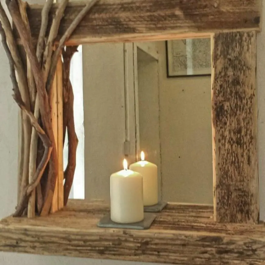 "Oban"Driftwood mirror with shelf