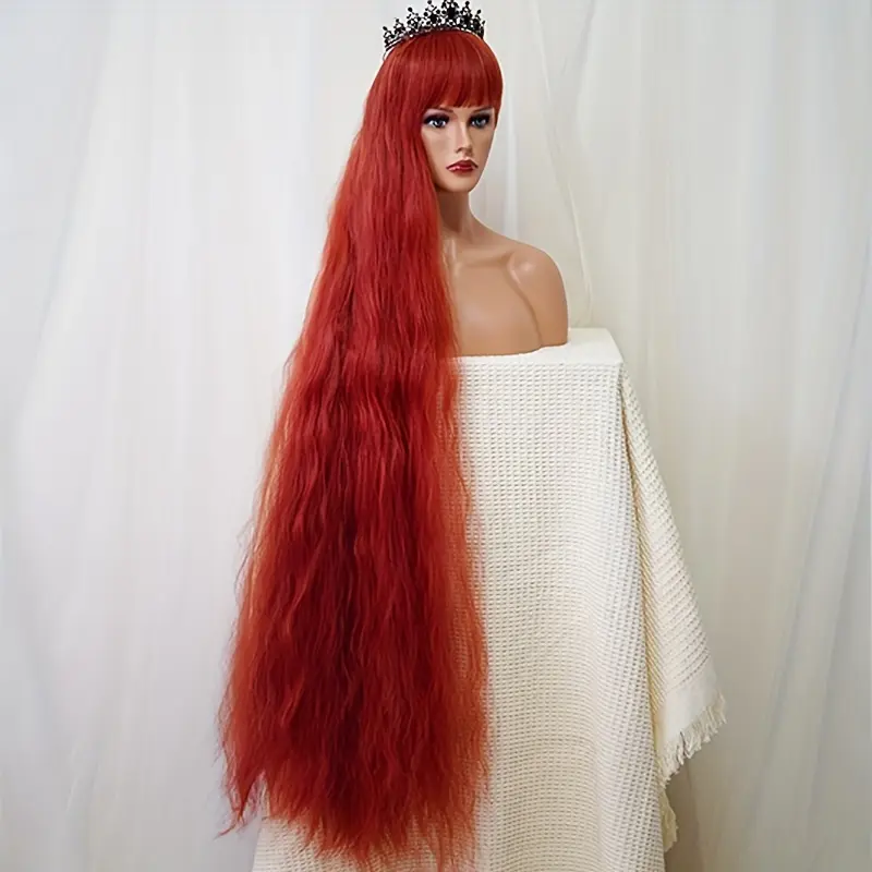 Women'S 111.76cm Loose Wave Curl Wig, High Temperature Fiber, Rose Net Cap, Party Cosplay for Halloween & Christmas, Vibrant Orange & Cream Colors 4