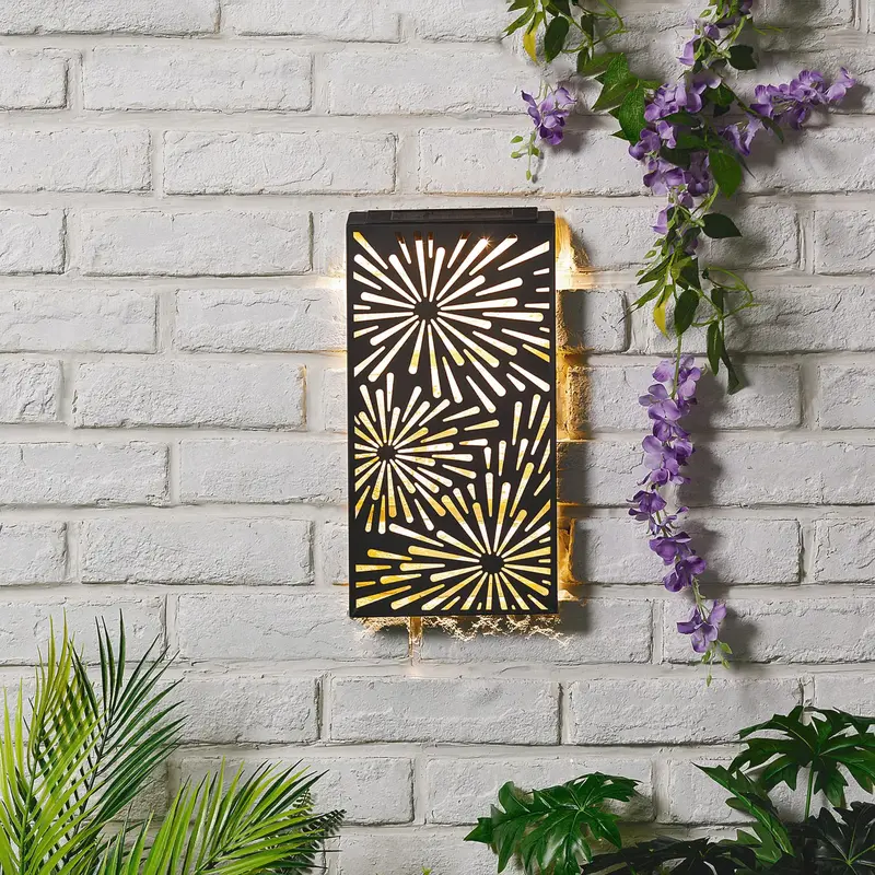 Metal Wall Art Solar Light - Birds Design, Elegant Outdoor Garden Decor with 5 Warm White LEDs, Auto Dusk-to-Dawn Sensor 37x19cm, Weatherproof Iron Artwork for Patio, Fence & Exterior Walls Decoration 2