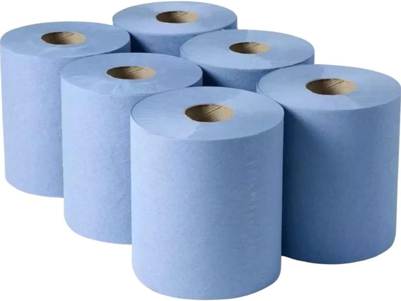 Tissue Rolls 6 x Blue Paper Rolls - 2 Ply Embossed Centre Feed - Hand Towel Tissue Rolls Pack Toilet Sheet Wipes Cotton 1