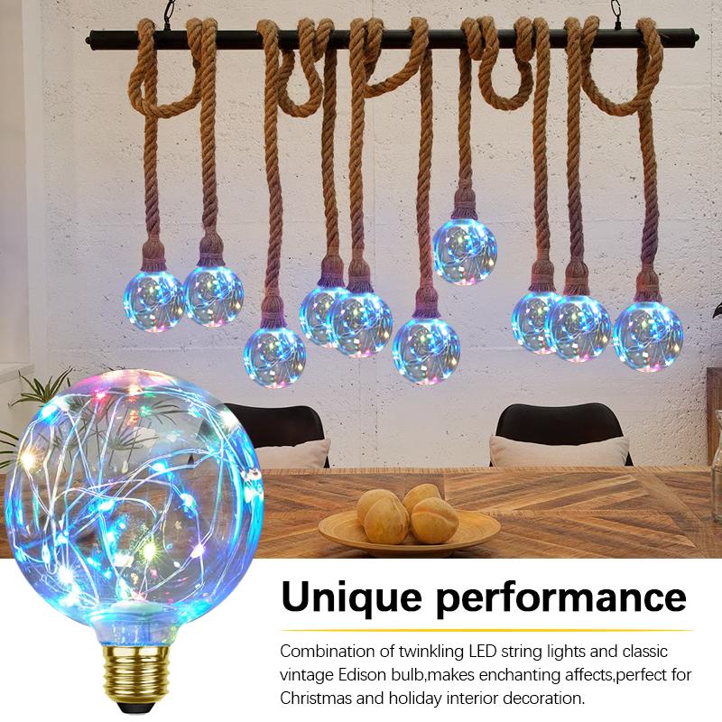 LED Fairy Light Bulb，G95 E26 Warm White Edison Screw Night Lights,Flash Starry Decorative Copper Wire String Lights for Bedroom Living Room Festival Christmas, Non-dimmable 6