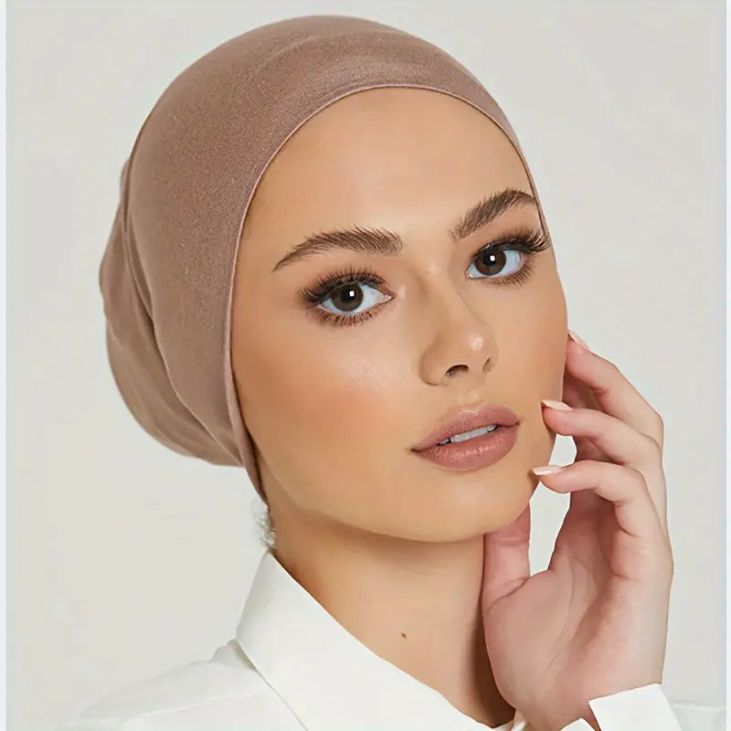 6pcs Women's Solid Color Undercap Set - Breathable Polyester Turban Hats, Lightweight & Comfortable, Stretchy Head Wraps for Ramadan & Chemo Patients, Casual Hijab Caps with Forehead Cross Design 2