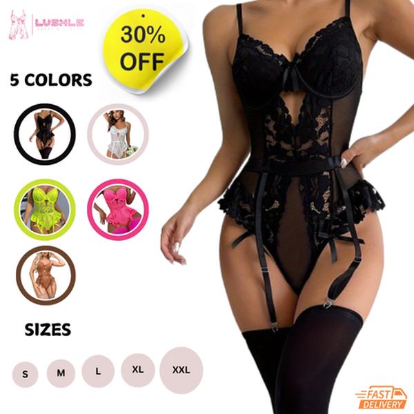 Floral Lace Bow Front Underwire Corset Teddy Bodysuit with Stockings, Lingerie Sexy Thong Womenswear Bra christmas  lingerie Elegant Mesh 0