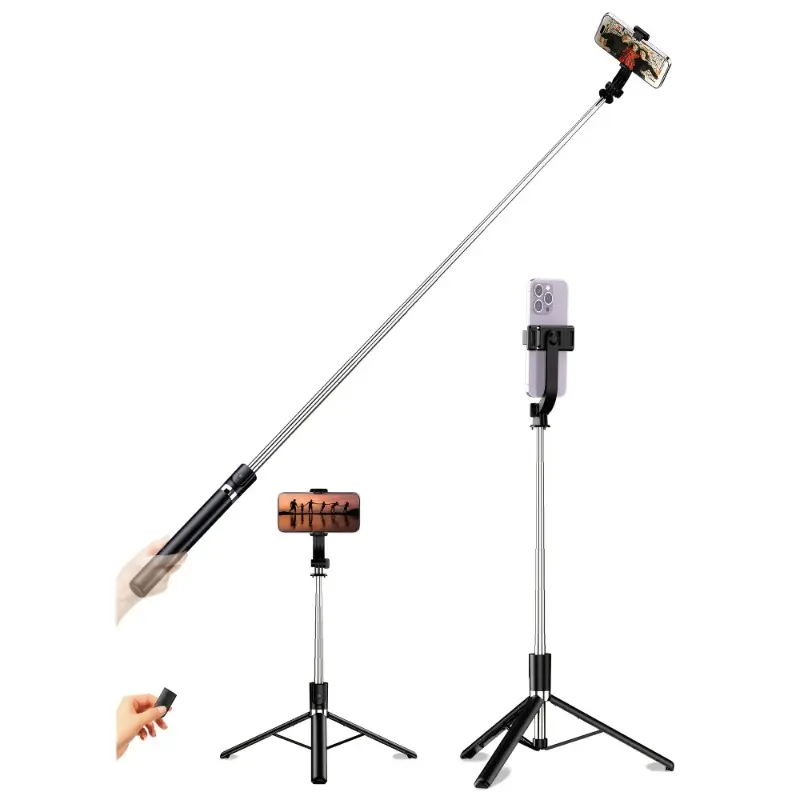 66.9-inch Extendable Wireless Selfie Stick with Remote, Foldable Monopod Phone Tripod for Smartphones, Wireless Enabled, Non-Rechargeable Button Battery 3