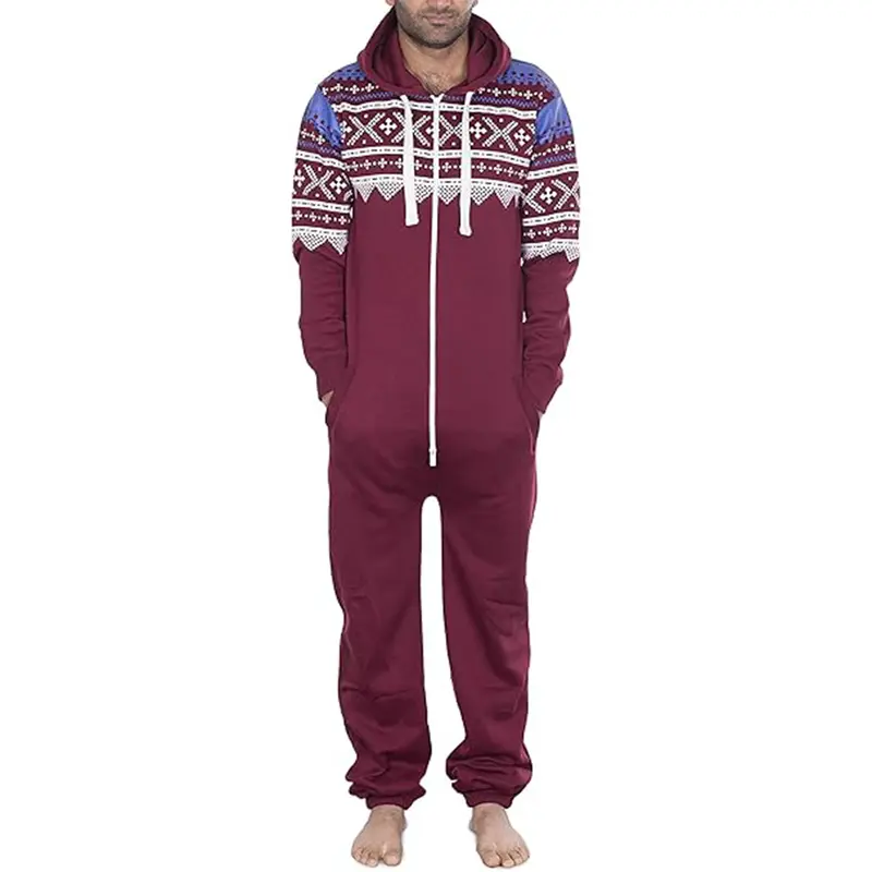 NOROZE Men’s Aztec Onesie Jumpsuit Warm and Cozy Hooded Zip Up Onesies All in One Nightwear Playsuit UK Size S-XXL 8