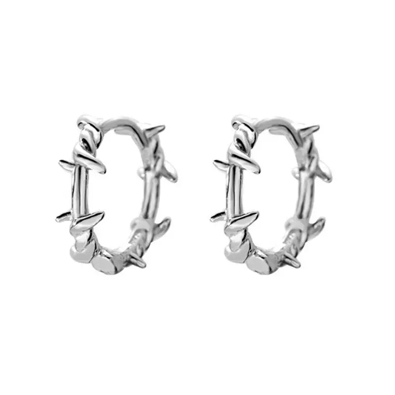 925 Sterling Silver Barb Wire Hoop Sleeper Earrings with Twisted Thorn Branch Design 3