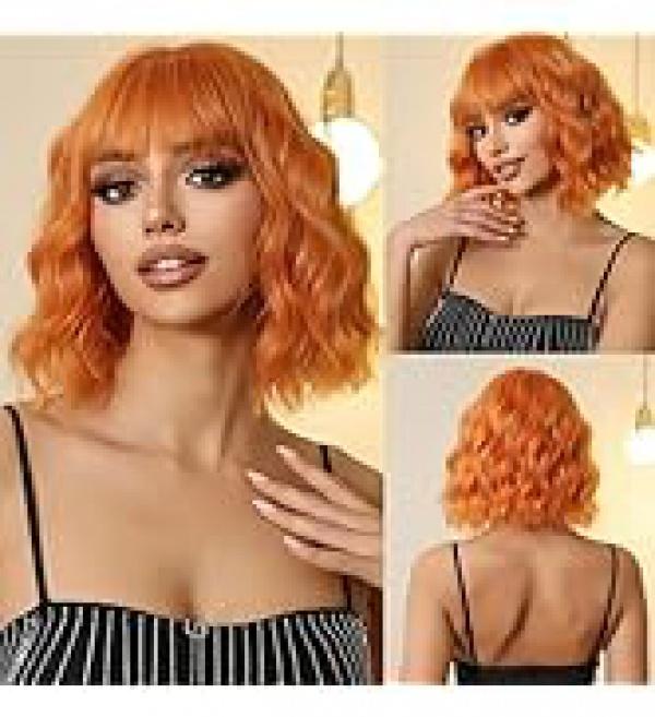 Product Introduction of incohair Green Wigs matcha green Wig with Bangs Women Girls Short Curly Wavy Bob Wig Shoulder Synthetic Party Wigs Wig Cap Included (matcha green) 41