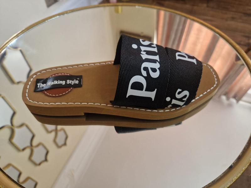The Walking Style Women's Paris Printed Logo Flats Sliders Shoes 3