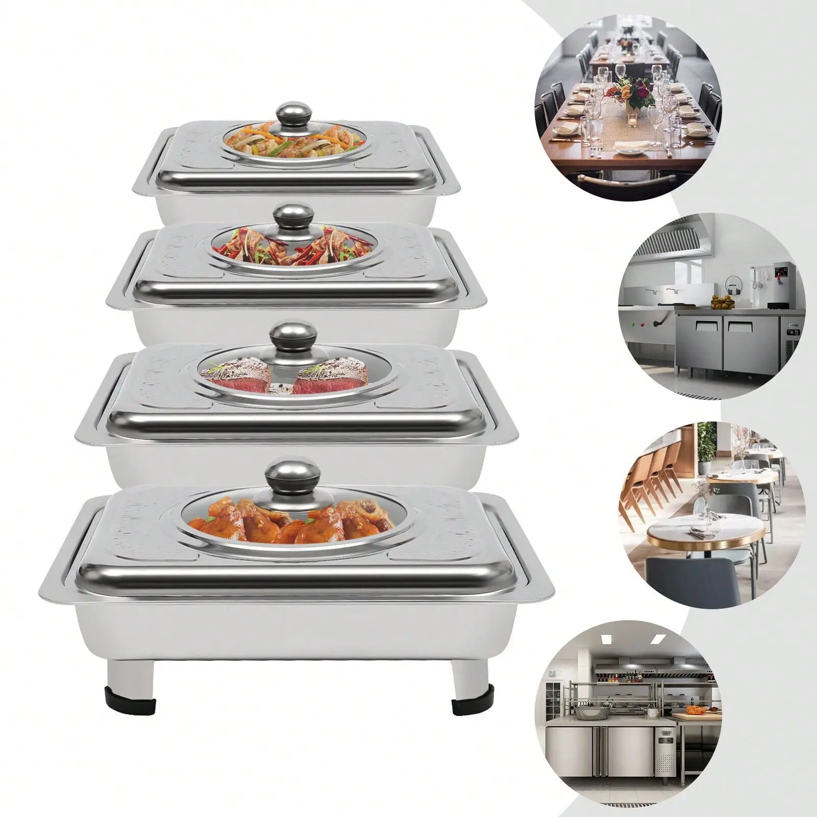 4X Buffet Tray Chafing Dish Food Warmer Rectangular Food Plate Stainless Steel, Ideal For Parties, Events, Buffets, Picnics, Weddings, Banquets, And Other Professional Catering Services Or Home Use