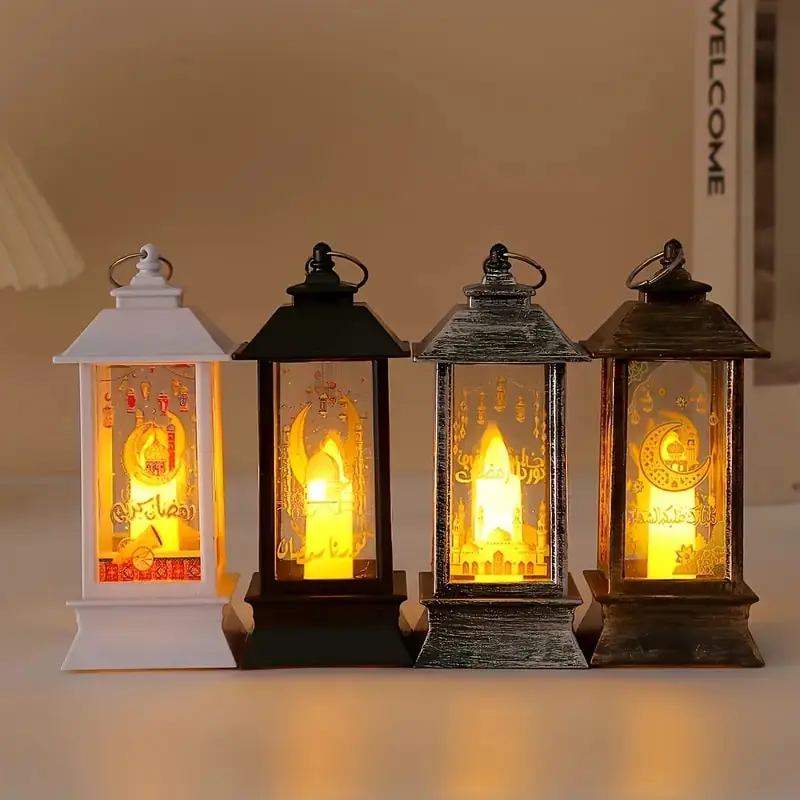1pc Golden Vintage LED Lantern, Decorative Battery-Operated Light with 3 Included Button Batteries, Plastic, Ideal for Table Decoration, Christmas, Thanksgivin