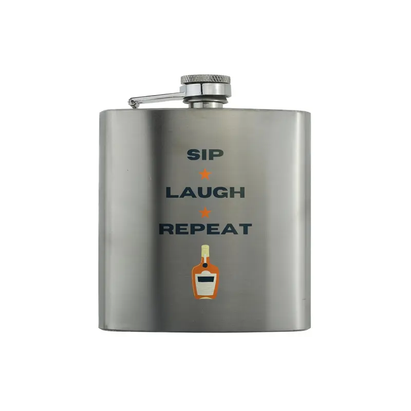 Stainless Steel Hip Flask with Full Colour - Sip, Laugh, Repeat Design - Perfect Christmas or Birthday Present for Fathers, Dad, and Grandad 0