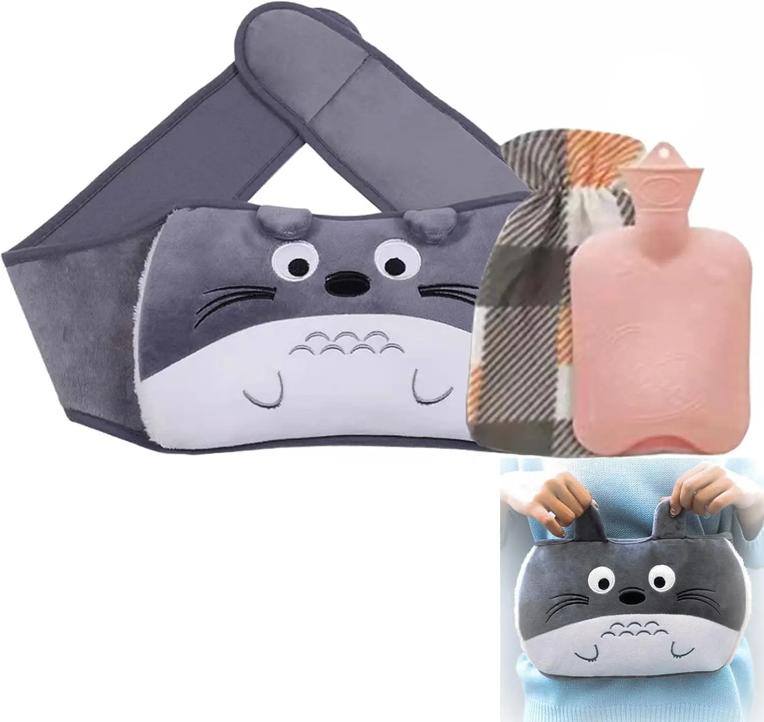 Wearable Hot Water Bottle Belt Three Piece Set,Hot Water Bag for Relieving Period Pain and Fatigue,Soft Plush Hand Feet Warmer Wrap Around Hot Water Bottle,Rubber Warm Water Bag with Soft Plush Comfortable Cover Gift Cup heat pad sleep patch
