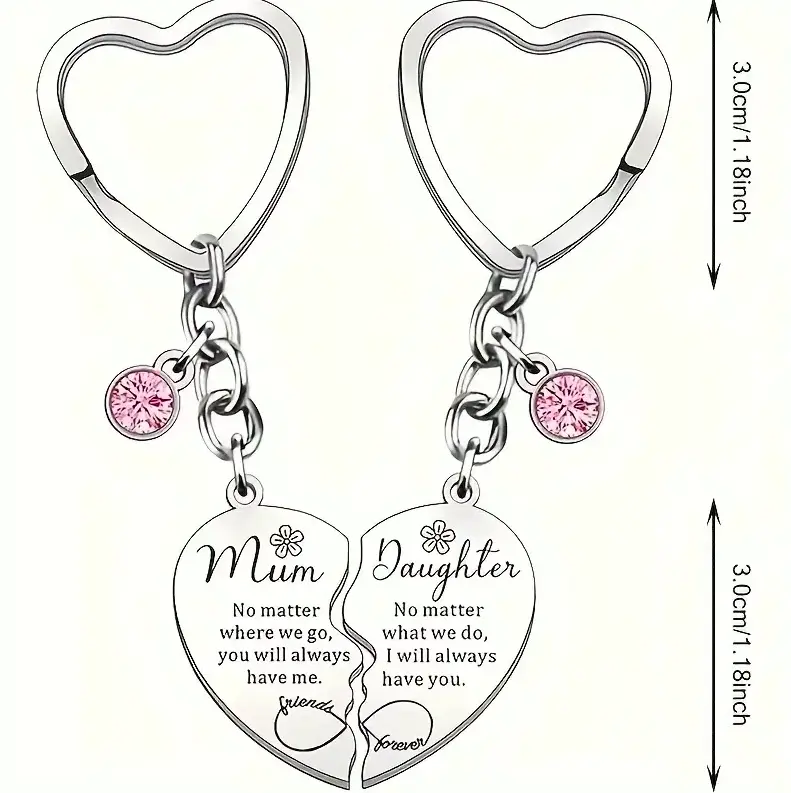 Stainless Steel Heart-Shaped Keychain Set of 2 | Mother's Day | Heart | Mom | Gem | Gift for Mom | First Mother's Day | Mother's Day Hamper 1
