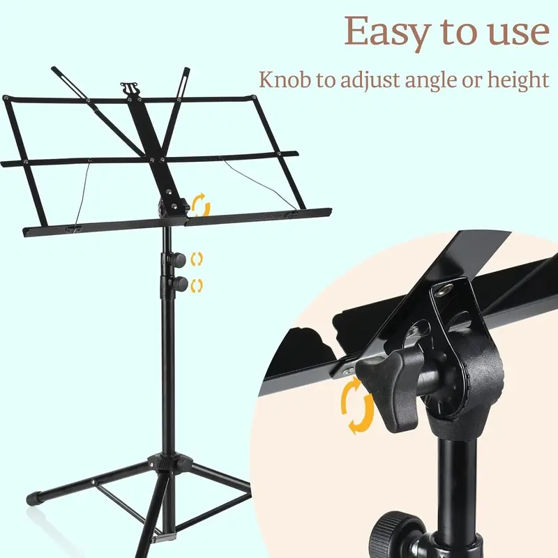 Portable Folding Sheet Music Stand Holder, Height Adjustable, Light & stable+Bag 3