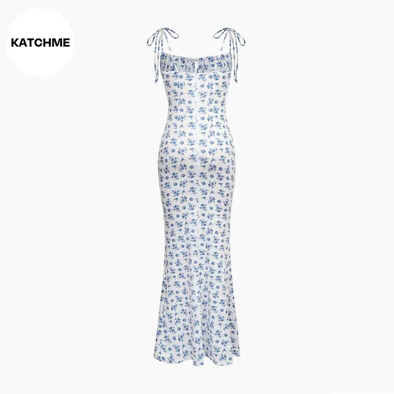 KatchMe Fresh Womenswear Adjustable Strap Floral Print Tie-Up Slinky Maxi Dress,Summer Mermaid Tail Dresses for Women,Birthday Outfits,Womenswear 2