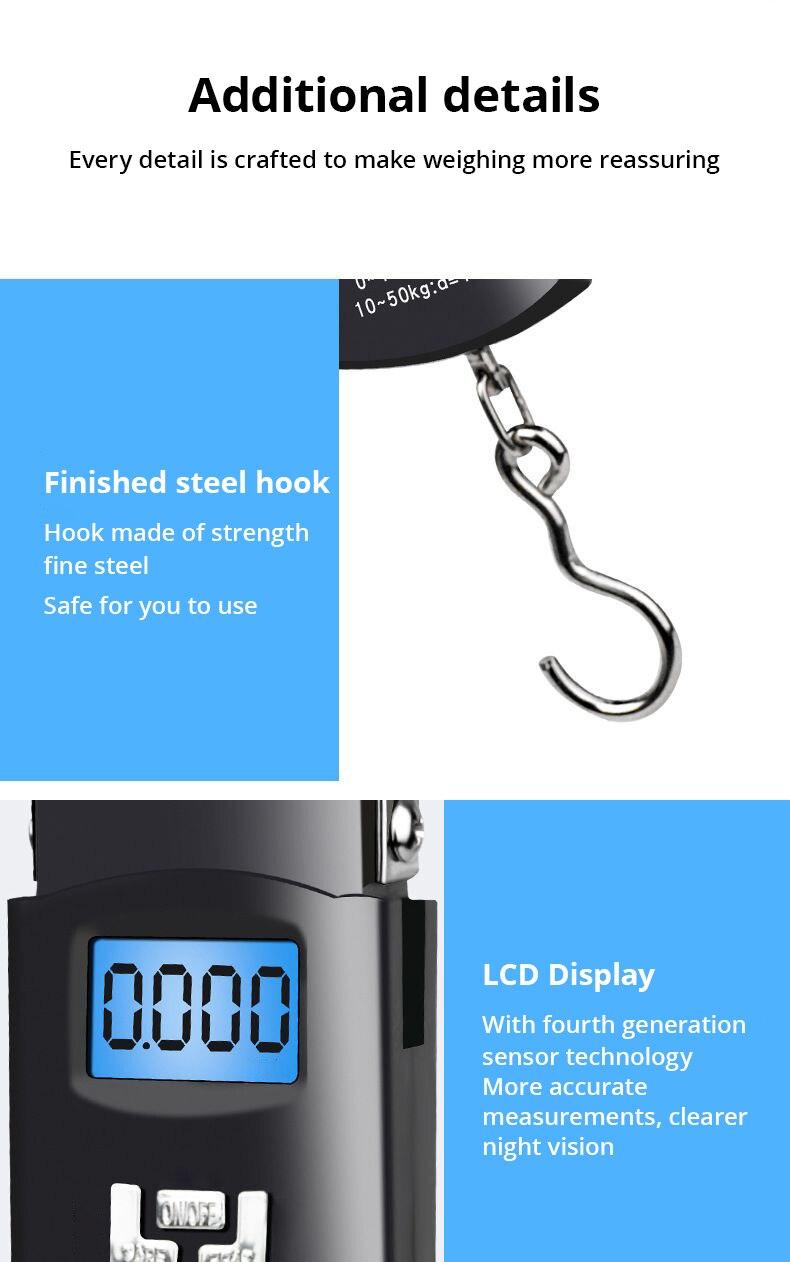 Product Introduction of 1pc Black 50kg Portable Electronic Portable Luggage Scale LCD Digital Display Screen Express Delivery Scale Hook Mini Scale 25